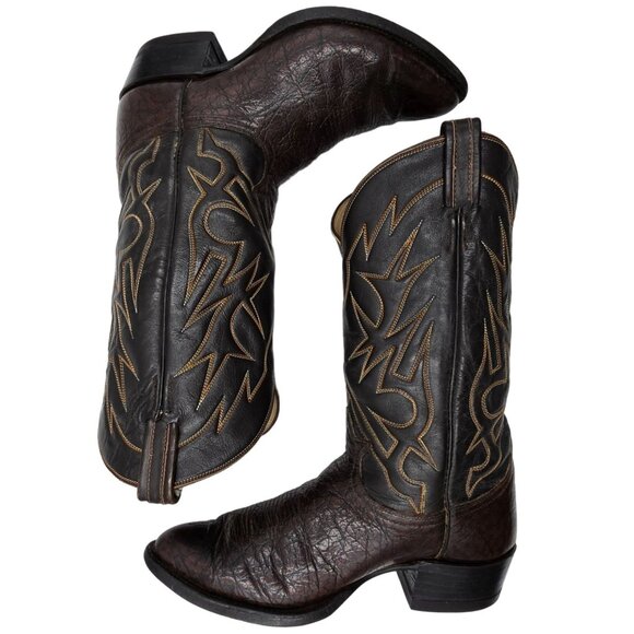 Vintage Tony Lama Exotic Caribou Brown Cowboy Boots Western Mens 10E Gold Label - Picture 2 of 16